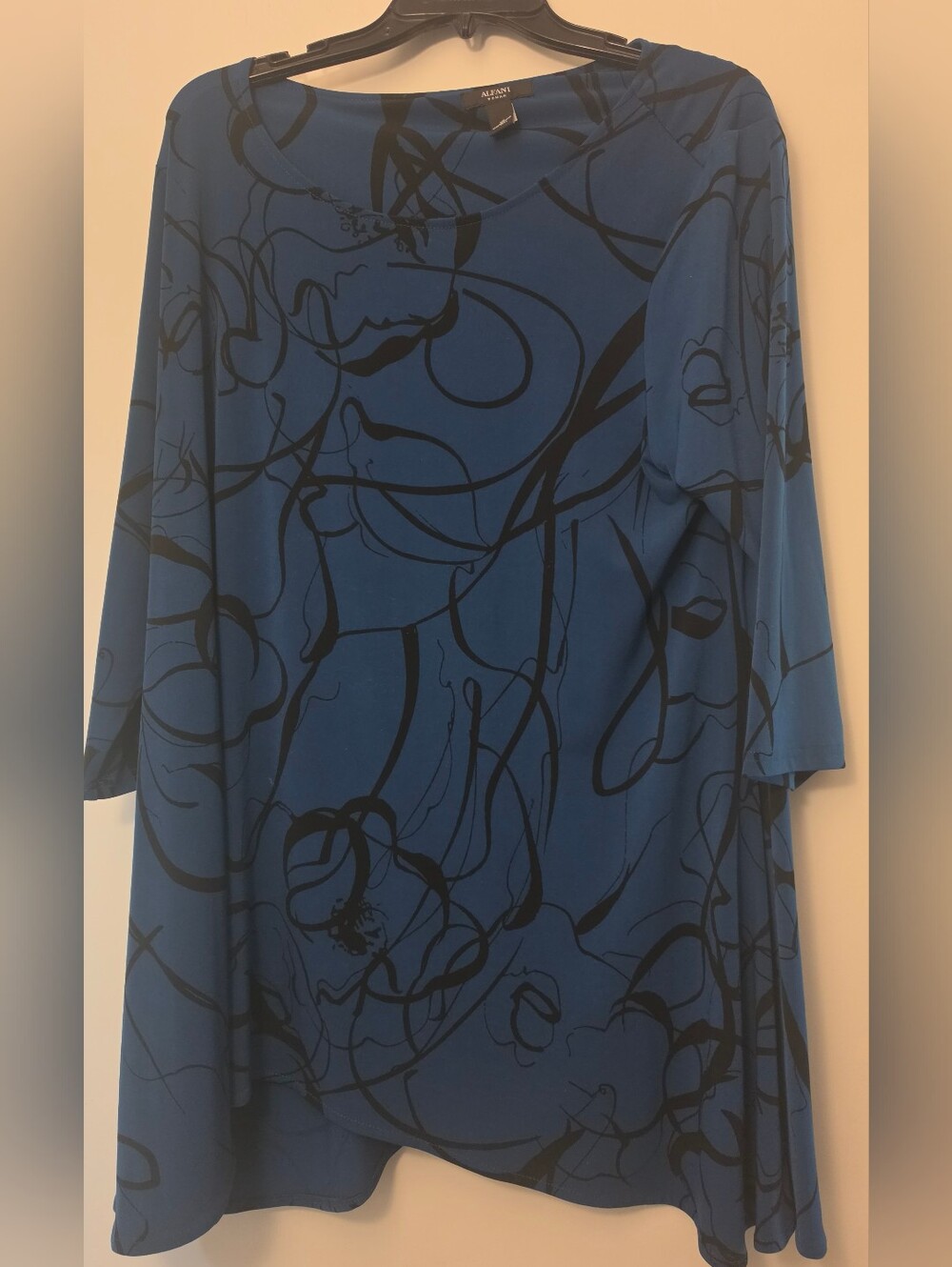 Alfani Blue Tunic Top with Black Abstract Swirls